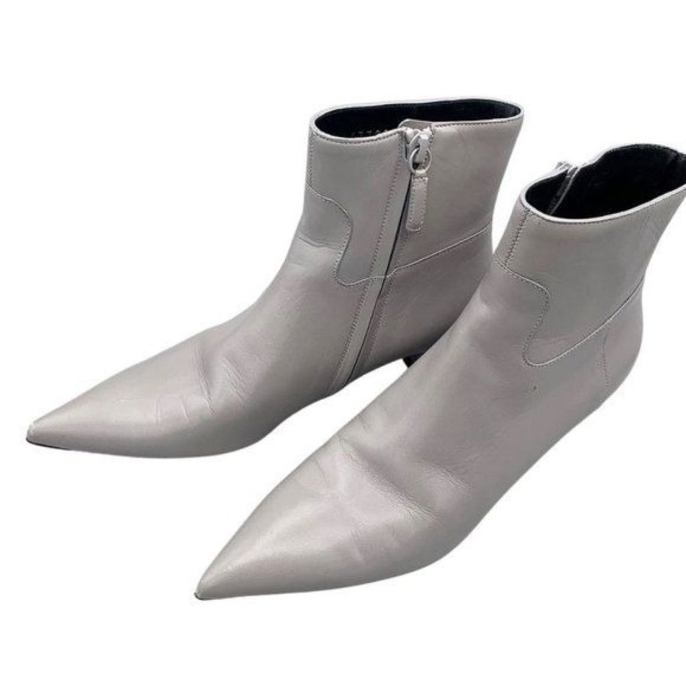 Balenciaga Slash Ankle Kitten Heels Leather Boots Gray Women's Size 6 | IT 36
